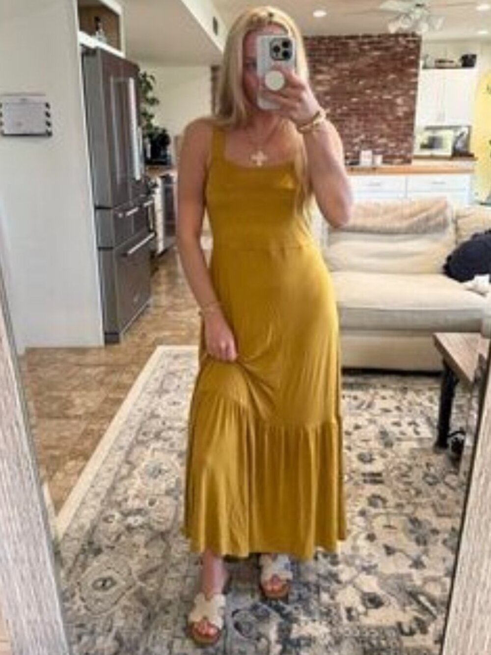 Banana Republic Mustard Yellow Smocked Waist Long Tiered Summer Maxi Dress Small